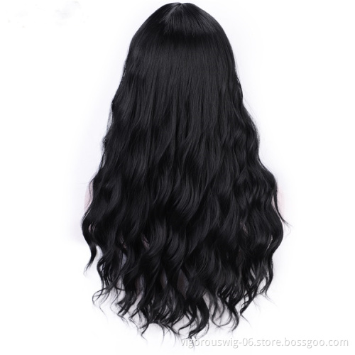 Vigorous Water Wave Synthetic Hair Wigs Black Long Wigs with Bangs For Women Cosplay Middle Part Pink Black Purple Brown Wig